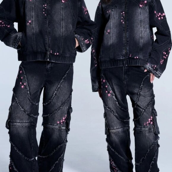 Unpractical Denim Sakura Convertible Black / Grey Denim Cargo Jeans to Shorts - Picture 3 of 6